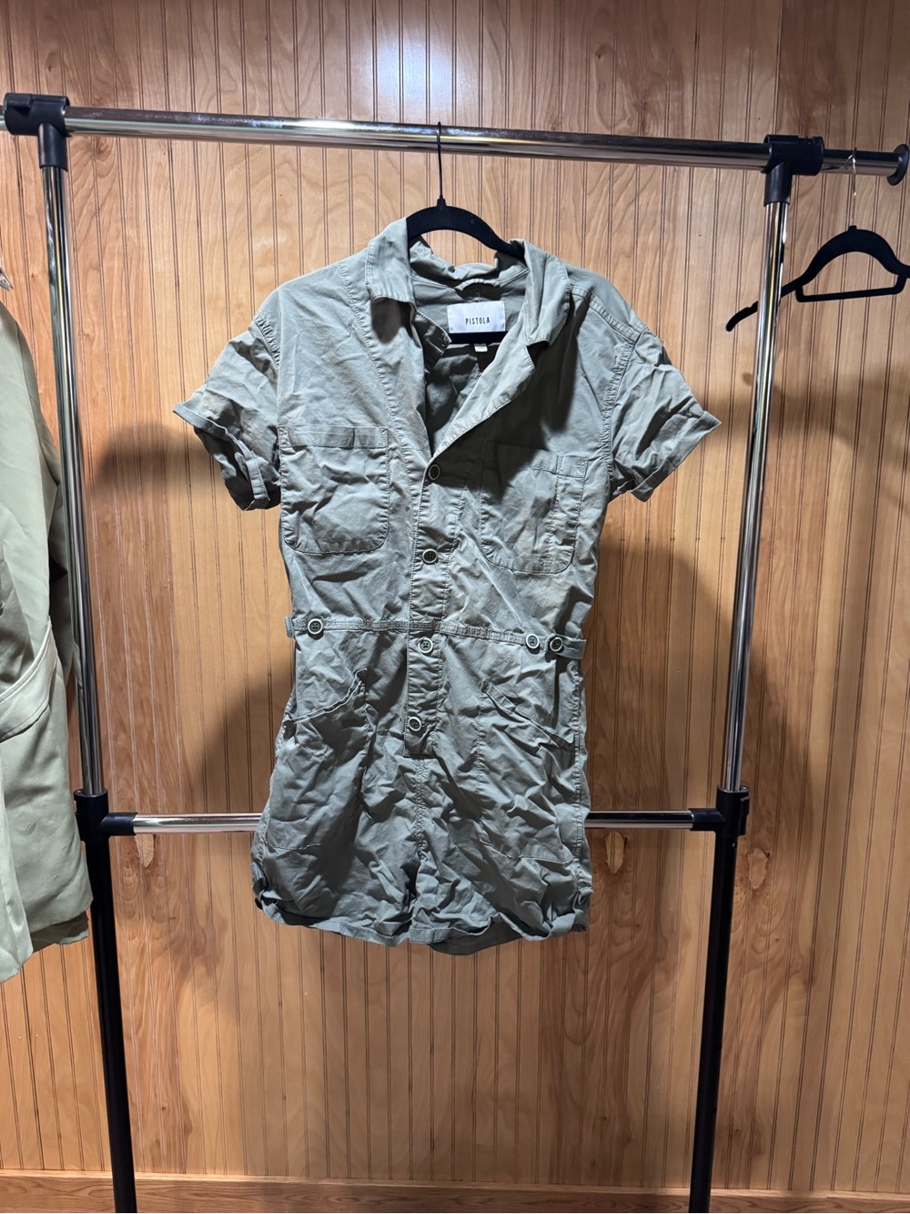 pistola Short-Sleeve Button-Front Utility Shirt in Sage